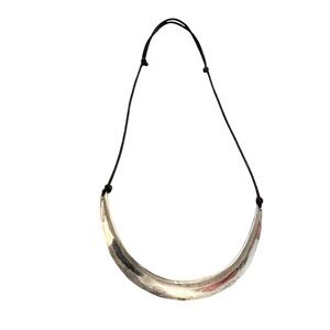 Women’s Modern/Contemporary Style Necklace. Fabric And A Large Metal Pendant.